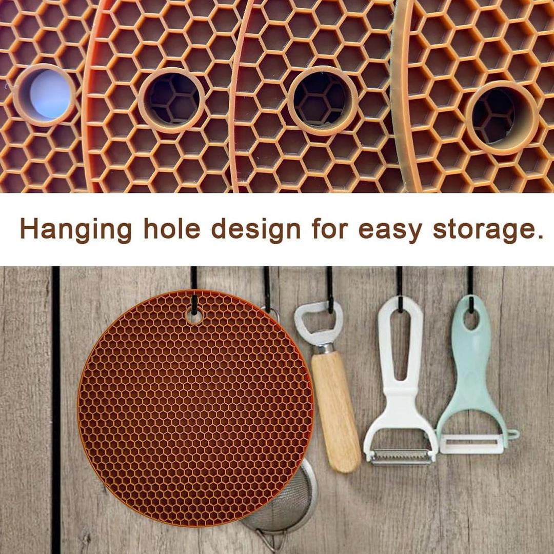 Non-Slip Silicone Trivets Mat Set of 2 Multi Purpose Drying Mats, Heat Resistant to 464?øF, Brown