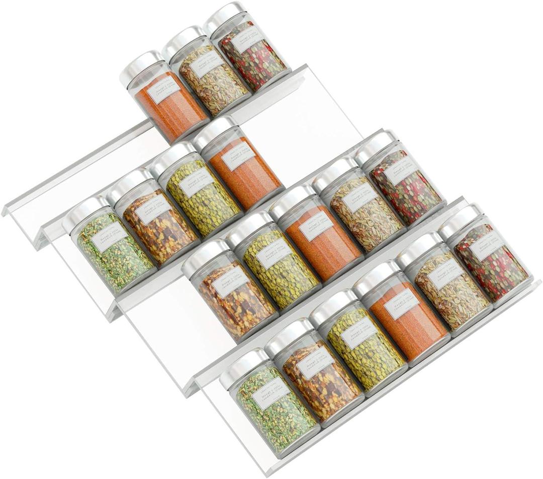 4-Tier Acrylic Spice Rack Drawer Organizer for Kitchen Cabinets