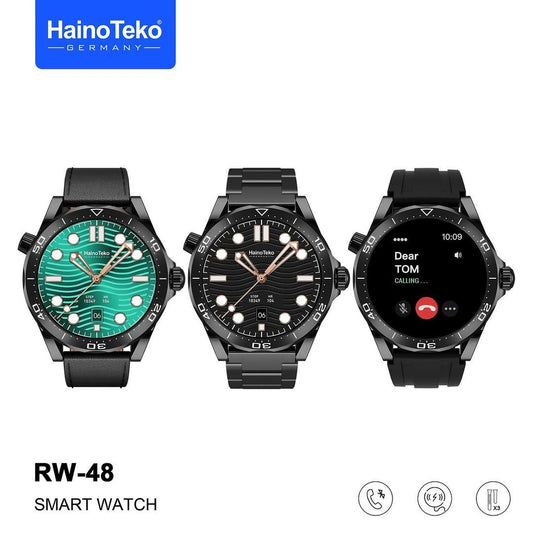 Haino Teko Germany RW48 Smart Watch with AMOLED Display ƒ?? 3 Interchangeable Straps, Black