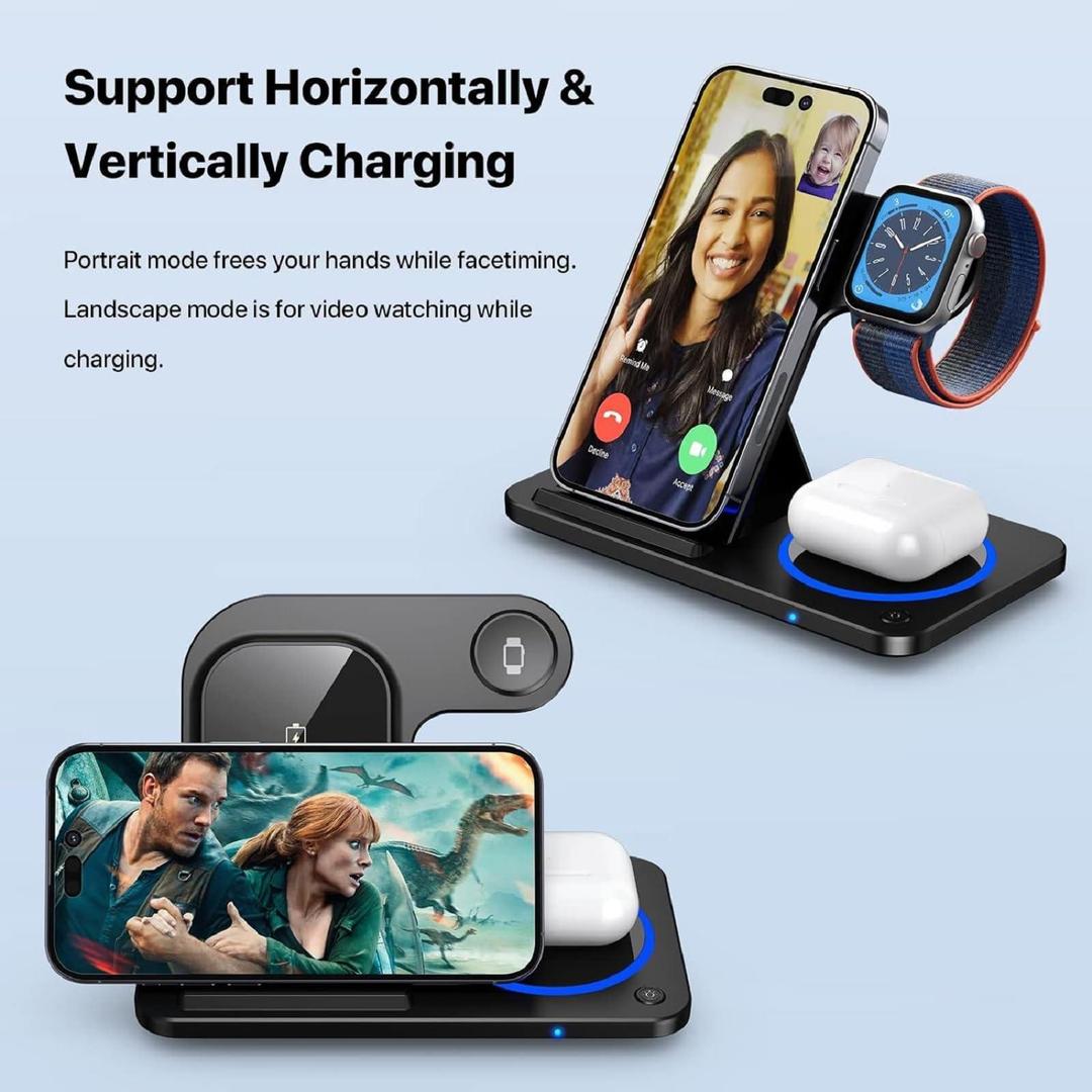 3-in-1 Magnetic Foldable Wireless Charger Stand ƒ?? Fast Charging